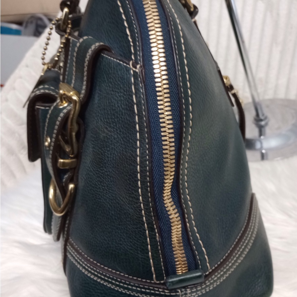 Coach Hamptons Blue Leather Satchel with Gold Accents - Picture 4 of 16